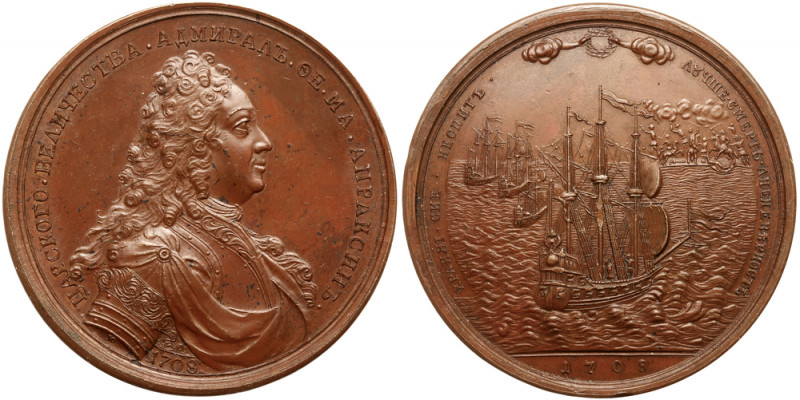 Medal. Bronze. 54 mm. By S. Yudin. In Honor of Admiral Feodor Apraxin, 1708. Med...