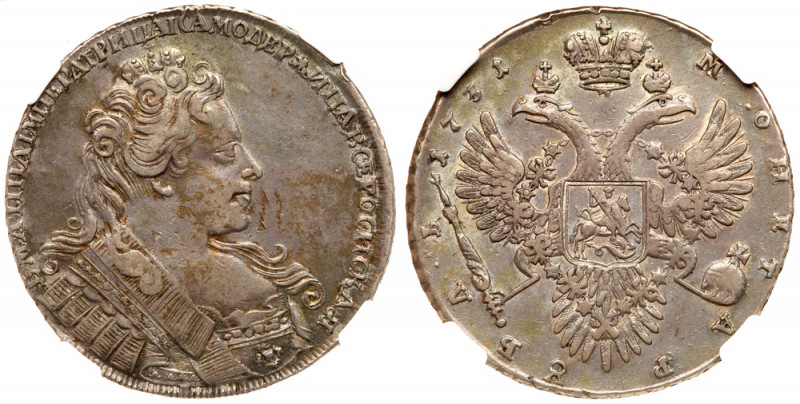 Rouble 1731. Moscow, Kadashevsky mint. Brooch on bosom, plain cross on orb. Bit ...