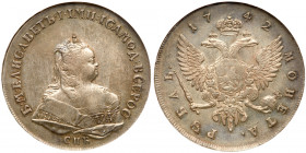 Rouble 1742 CПБ Bit 249, Diakov 27. Authenticated and graded by NGC AU Details-surface hairlines. Toned pale slate gray with cobalt hues over light ob...