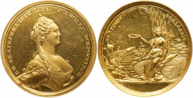 Medal of 10 Ducat weight. GOLD. 44.5 mm. 34.64 gm. By S. Yudin. Award Medal of the Liberal Economy Society, nd (1768). Diakov 142.5 (R4), Sm 253/b*. C...