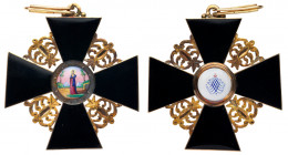 Cross. 1st Class. Civil Division. Gold and enamels. Flat black enamel type. 55 mm. By Pavel Andreev. Ca. 1850’s. ‘56’ and “ПА” maker’s marks on a loop...