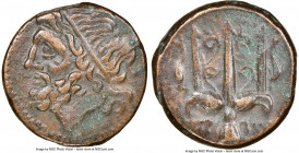 SICILY. Syracuse. Hieron II (ca. 275-215 BC). AE litra (19mm, 9h). NGC Choice VF. Head of Poseidon left, wearing taenia / ΙΕΡΩ-ΝΟΣ/Θ-Φ, trident head, ...