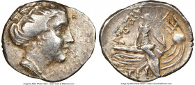 EUBOEA. Histiaea. Ca. 3rd-2nd centuries BC. AR tetrobol (15mm, 1h). NGC Choice VF. Head of nymph right, wearing vine-leaf crown, earring and necklace ...