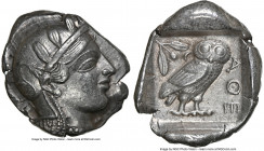 ATTICA. Athens. Ca. 455-440 BC. AR tetradrachm (26mm, 17.12 gm, 1h). NGC XF 5/5 - 4/5. Early transitional issue. Head of Athena right, wearing crested...