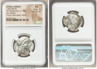 ATTICA. Athens. Ca. 440-404 BC. AR tetradrachm (24mm, 17.18 gm, 4h). NGC MS 3/5 - 4/5. Mid-mass coinage issue. Head of Athena right, wearing earring, ...