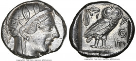 ATTICA. Athens. Ca. 440-404 BC. AR tetradrachm (25mm, 17.16 gm, 2h). NGC Choice AU 5/5 - 4/5. Mid-mass coinage issue. Head of Athena right, wearing ea...