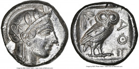 ATTICA. Athens. Ca. 440-404 BC. AR tetradrachm (23mm, 17.18 gm, 4h). NGC AU 5/5 - 4/5. Mid-mass coinage issue. Head of Athena right, wearing earring, ...