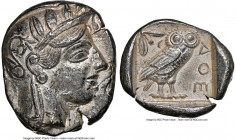 ATTICA. Athens. Ca. 440-404 BC. AR tetradrachm (25mm, 17.14 gm, 2h). NGC AU 5/5 - 3/5. Mid-mass coinage issue. Head of Athena right, wearing earring, ...
