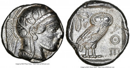 ATTICA. Athens. Ca. 440-404 BC. AR tetradrachm (24mm, 17.19 gm, 10h). NGC AU 4/5 - 4/5. Mid-mass coinage issue. Head of Athena right, wearing earring,...