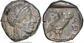 ATTICA. Athens. Ca. 440-404 BC. AR tetradrachm (22mm, 17.16 gm, 11h). NGC AU 4/5 - 3/5. Mid-mass coinage issue. Head of Athena right, wearing earring,...