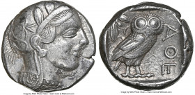 ATTICA. Athens. Ca. 440-404 BC. AR tetradrachm (23mm, 17.14 gm, 7h). NGC XF 5/5 - 4/5. Mid-mass coinage issue. Head of Athena right, wearing earring, ...