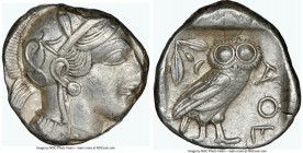 ATTICA. Athens. Ca. 440-404 BC. AR tetradrachm (22mm, 17.17 gm, 9h). NGC XF 3/5 - 5/5. Mid-mass coinage issue. Head of Athena right, wearing earring, ...