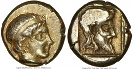 LESBOS. Mytilene. Ca. 454-427 BC. EL sixth stater or hecte (10mm, 2.58 gm, 6h). NGC XF 4/5 - 5/5. Head of young male right, wearing taenia / Archaic h...