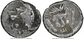 CARIA. Mylasa. Ca. late 5th-early 4th centuries BC. AR hemiobol (8mm, 11h). NGC Choice Fine. Ca. 420-390 BC. Forepart of roaring lion right, head reve...