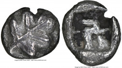 CARIAN ISLANDS. Rhodes. Camirus. Ca. 500-460 BC. AR trihemiobol (8mm). NGC XF, edge chip. Fig leaf / Square incuse punch with raised geometric pattern...