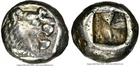 LYDIAN KINGDOM. Alyattes or Croesus (ca. 610-546 BC). EL 1/12 stater or hemihecte (7mm, 1.02 gm). NGC Choice VF 5/5 - 3/5, countermarks. Sardes mint. ...