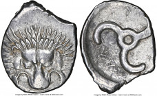 LYCIAN DYNASTS. Pericles (ca. 390-360 BC). AR third-stater (18mm, 2.85 gm, 6h). NGC Choice AU 4/5 - 4/5. Uncertain mint. Lion scalp facing / Π↑P-EK-Λ↑...