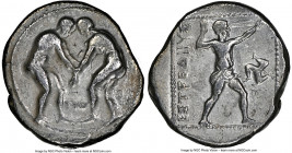 PAMPHYLIA. Aspendus. Ca. 380-325 BC. AR stater (22mm, 12h). NGC Choice Fine. Two wrestlers grappling, ΠO between, all in dotted circle / EΣTFEΔIIY, sl...