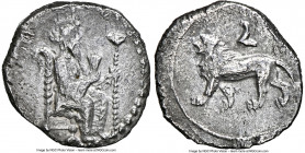 CILICIA. Tarsus. Mazaeus, as Satrap (ca. 361-328 BC). AR obol (10mm, 3h). NGC Choice VF. Baaltars seated right, with lotus in right hand, scepter surm...
