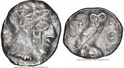 PHILISTIA. Gaza. Ca. 5th-4th centuries BC. AR drachm (15mm, 9h). NGC Choice Fine. Imitating Athens. Head of Athena right, wearing crested Attic helmet...