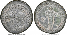 MOESIA INFERIOR. Marcianopolis. Caracalla (AD 198-217) with Julia Domna. AE pentassarion (28mm, 1h). NGC VF. ANTΩNINOC AVΓOVCTOC IOVΛIA ΔOMNA, laureat...