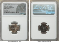 Lons-Le-Saunier Denier ND (1000-1200) Authentic NGC, Rob-1726. 1.01gm. +BLEDONIS tetrastyle temple containing cross, long oval below / +CARLVS REX, cr...