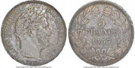 Louis Philippe I 5 Francs 1833-W AU58 NGC, Lille mint, KM749.13. Dominated by rose tinted gray tone with lemon, teal and peach accents. 

HID0980124...