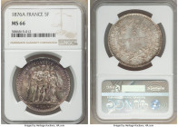 Republic 5 Francs 1876-A MS66 NGC, Paris mint, KM820.1, Gad-745a. Hercules group attractively toned in a cranberry tinted ash-gray toning. 

HID0980...