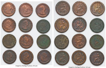 George III 12-Piece Lot of Uncertified Pennies 1797-SOHO, Soho mint, KM618. Average grade VG/Fine. Average weight 27.52gm. Sold as is, no returns. 
...