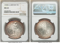 Edward VII Trade Dollar 1908-B MS63 NGC, Bombay mint, KM-T5, Prid-18. Argent centers flow outwards to a deep cranberry, violet and, turquoise edge ton...