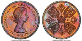Elizabeth II Prooflike Crown 1960 PL66 PCGS, KM909, S-4143. Amazing toning in neon shades of violet, blood-orange, red and icy-blue on highly reflecti...
