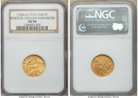 Venice. Giovanni Delfino gold Ducat ND (1356-1361) AU58 NGC, Venice mint, Fr-1224. IO DЄLPhYNO DVX | • S • M • VЄNЄTI, St. Mark standing right present...