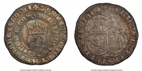 Castile & Leon. Enrique II Real ND (1369-1379)-B AU53 PCGS, Burgos mint, Cay-1306. 3.41gm. DOMINVS MICHI ADIVTOR ET EGO DI / SPICIAM INIMICOS MEOS, cr...