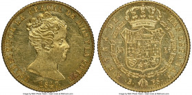 Isabel II gold 80 Reales 1847 B-PS MS62 NGC, Barcelona mint, KM578.1, Fr-324. De Vellon coinage. Bright fully struck Semi-Prooflike fields. 

HID098...