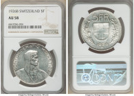 Pair of Certified Assorted Issues NGC, 1) Switzerland: Confederation 5 Francs 1926-B - AU58, Bern mint, KM38 2) Russia: Nicholas II 3 Kopecks 1915 - M...