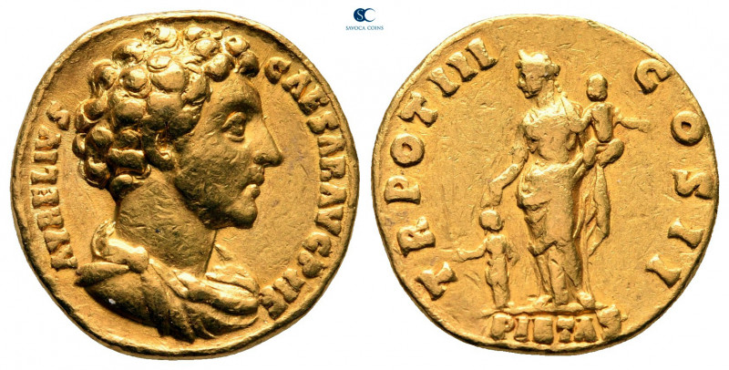 Marcus Aurelius, as Caesar AD 139-161. Struck AD 148/9. Rome
Aureus AV

17 mm...