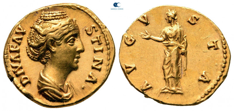 Diva Faustina I AD 140-141. Struck AD 141. Rome
Aureus AV

17 mm, 7,33 g

D...