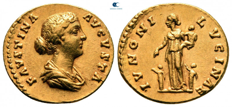 Faustina II AD 147-175. Struck AD 161. Rome
Aureus AV

17 mm, 6,30 g

FAVST...