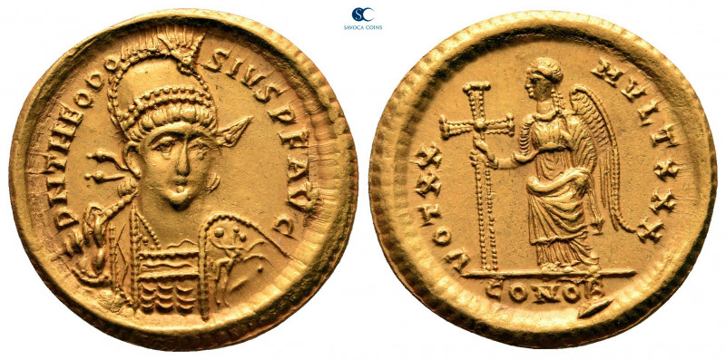 Theodosius II AD 402-450. Constantinople
Solidus AV

19 mm, 4,48 g

D N THE...