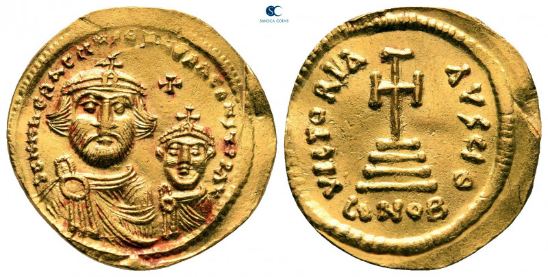 Heraclius with Heraclius Constantine AD 610-641. Constantinople. 9th officina
S...