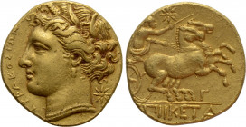 SICILY. Syracuse. Hiketas II (287-278 BC). GOLD 60 Litrai – Dekadrachm