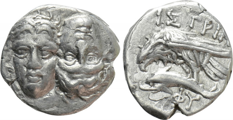 MOESIA. Istros. Drachm (4th century BC). 

Obv: Facing male heads, the right i...