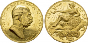 AUSTRIA. Franz Josef I (1848-1916). GOLD 100 Corona (1908). Commemorating the 60th Anniversary of his reign