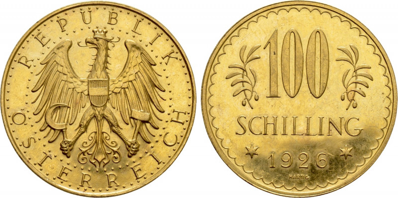 AUSTRIA. GOLD 100 Schilling (1926). Wien (Vienna) mint. 

Obv: REPUBLIK / ÖSTE...