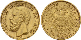 GERMANY. German Empire. Baden. Friedrich I (1852-1907). GOLD 20 Mark (1894-G)