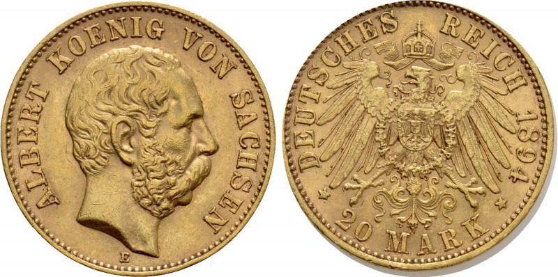 GERMANY. Saxony. Albert (1873-1902). GOLD 20 Mark (1894-E). 

Obv: ALBERT KOEN...