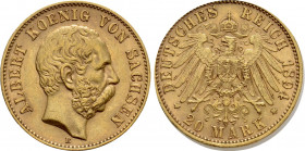 GERMANY. Saxony. Albert (1873-1902). GOLD 20 Mark (1894-E)