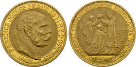 HUNGARY. Franz Joseph I (1848-1916). 100 Korona (1907-KB). Kremnitz
