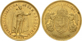 HUNGARY. Franz Joseph I (1848-1916). GOLD 10 Korona (1904-KB). Kremnitz