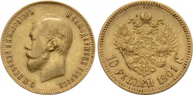RUSSIA. Nicholas II (1894-1917). GOLD 10 Roubles (1901). St. Petersburg